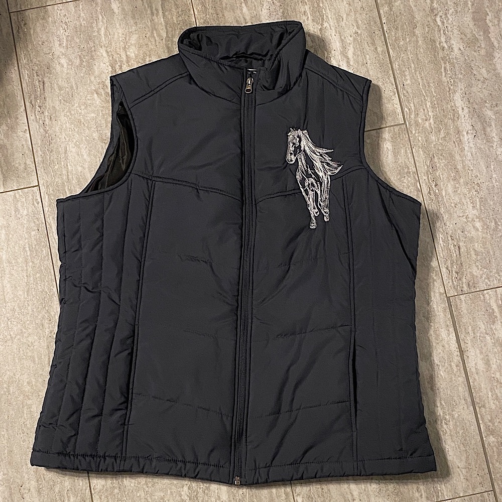 Port Authority Women's Dark Blue Vest with Embroidered Horse